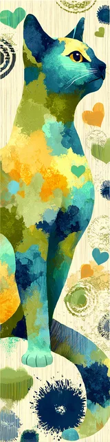 Cat bookmarks featuring a yellow and teal sitting cat